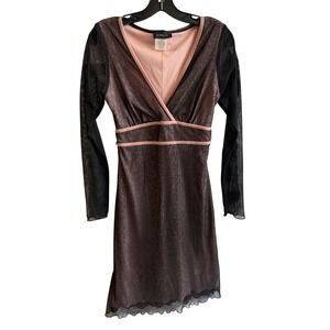 B Darlin V Neck Goth Whimsygoth Mesh Overlay Wrap Dress Pink Black Size 9/10